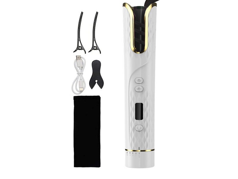 Cordless Hair Curler USB Rechargeable Auto Rotating Hair Curling Tool White Carousel 1