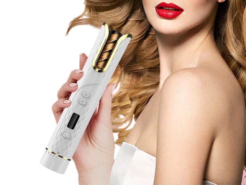 Cordless Hair Curler USB Rechargeable Auto Rotating Hair Curling Tool White Carousel 2