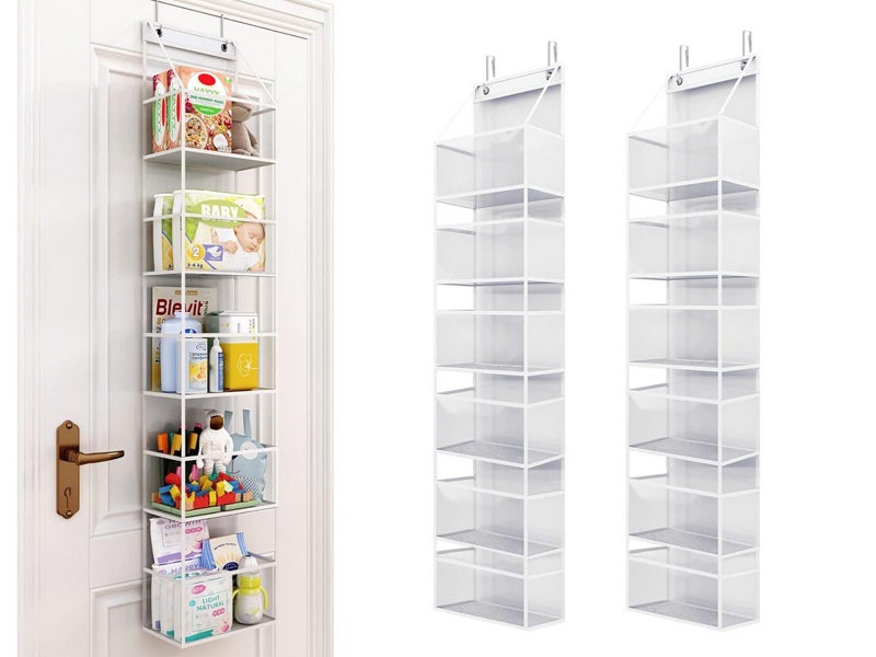 2Pcs 6-Shelf Over The Door Hanging Organizer with Clear Plastic Pockets - White Carousel 1