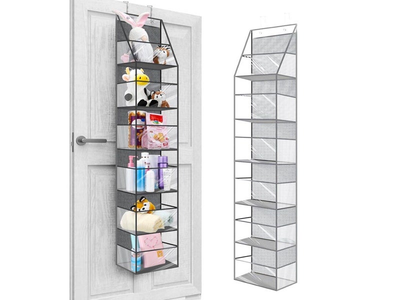 6-Shelf Over The Door Hanging Pantry Organizer with Clear Plastic Pockets -Grey Carousel 1