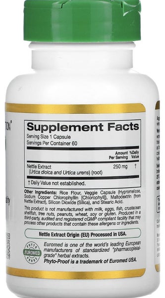 NETTLE ROOT EXTRACT 250 MG 60 VEGGIE CAPS - EURO HERBS - E0427 Carousel 2