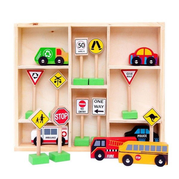 Wooden Cars and Traffic Signs Set Carousel 1