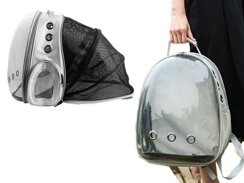 Pet Carrier Backpack Expandable Outdoor Large Capacity Pet Backpack Grey Carousel 1