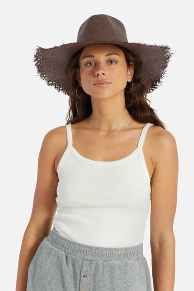 Brixton Womens Jo Straw Frayed Fedora in Deep Brown Carousel 2