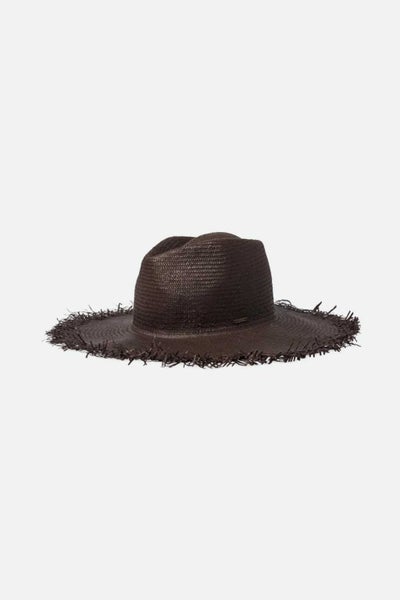 Brixton Womens Jo Straw Frayed Fedora in Deep Brown Carousel 3
