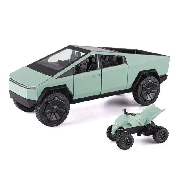 1:24 Cybertruck Model Silver Pickup Truck Diecast Metal Toy Cars with Carousel 1