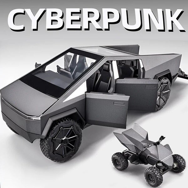 1:24 Cybertruck Model Silver Pickup Truck Diecast Metal Toy Cars with Carousel 2