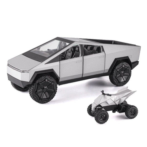 1:24 Cybertruck Model Silver Pickup Truck Diecast Metal Toy Cars with Carousel 1