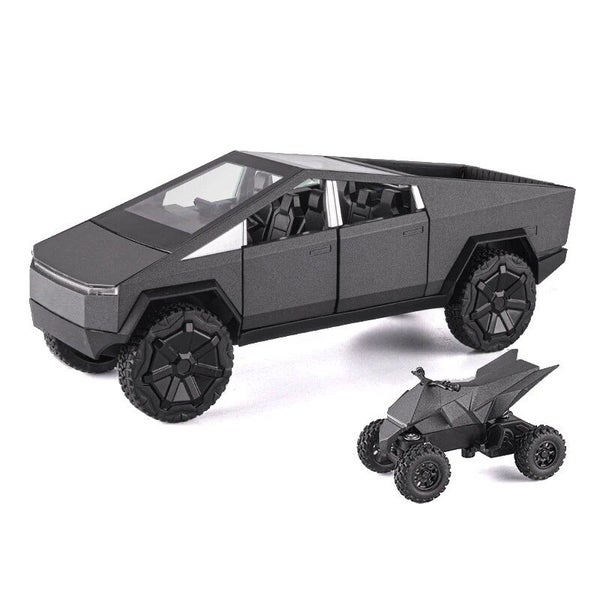 1:24 Cybertruck Model Silver Pickup Truck Diecast Metal Toy Cars with Carousel 1
