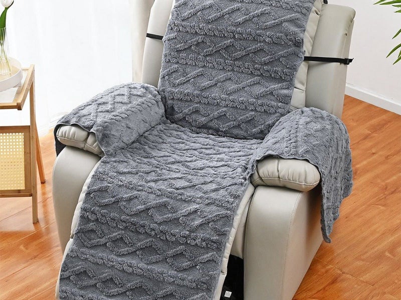 For 2-Seater T-shaped Recliner Couch Cover Recliner Cushion Slipcover Grey Carousel 2