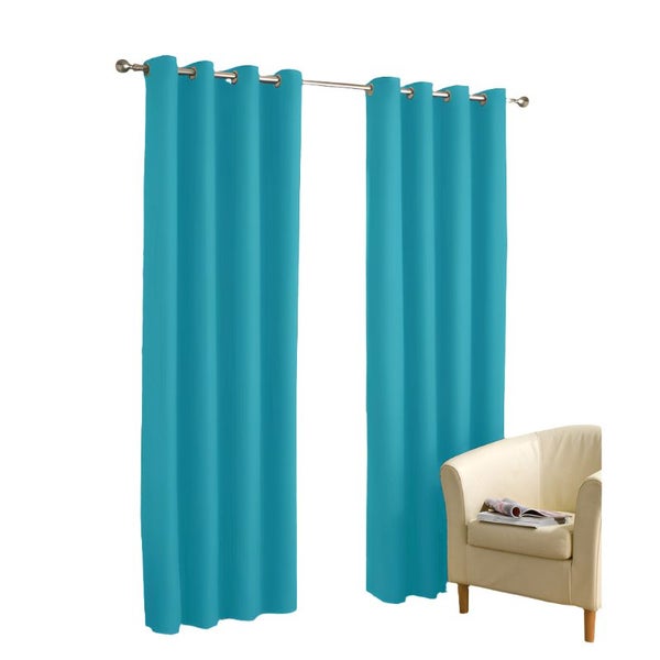Pair Of Blockout Plain Eyelet Curtains Blue Curtains & Drapes Carousel 1