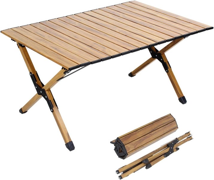 Wood Roll Table Folding Wooden Table Portable Outdoor Indoor Use Carousel 1