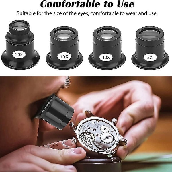 4pcs Loupe Eyeglass Magnifiers Set 5x 10x 15x 20x Watch Repair Loupe Magnifier S Carousel 5