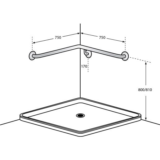 Dolphy Corner Wall Flush Mount Shower Grab Rail LH 750x750mm - Stainless Stee... Carousel 1