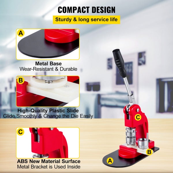 1" 25mm Button Maker Machine + 500 Buttons Badge Maker Aluminium Frame Manual63617629165697112