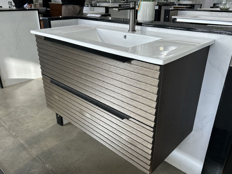 Wall hung Vanity LUX Series 900mm Dark Brown with Horizontal Grain Carousel 1