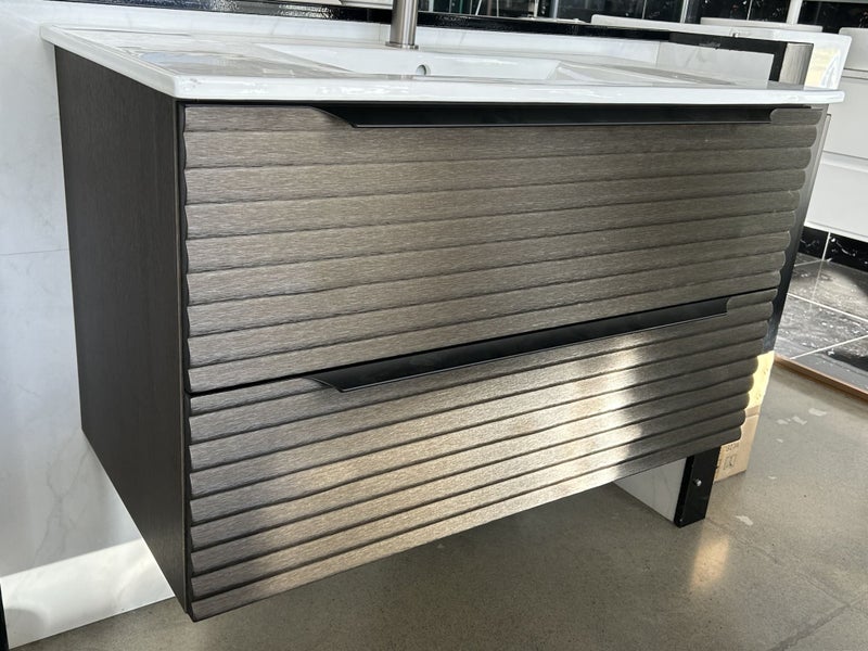 Wall hung Vanity LUX Series 900mm Dark Brown with Horizontal Grain Carousel 2