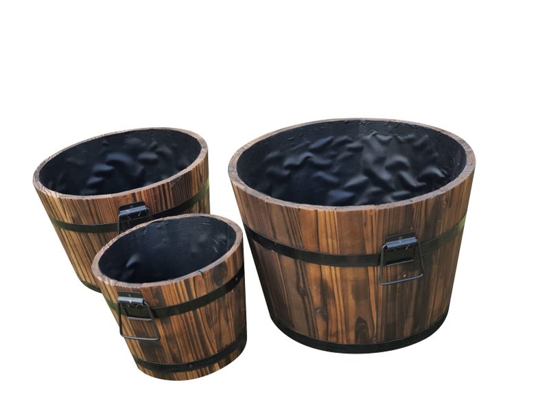 3-Piece Fir Barrel Planter Set - Burnt colour Carousel 10