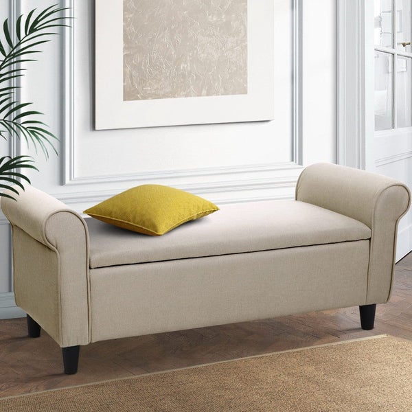 Artiss Storage Blanket Box Linen Fabric Arm Foot Stool Couch Chest Large Blanket Carousel 6