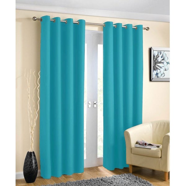 Pair Of Blockout Plain Eyelet Curtains Blue Curtains & Drapes Carousel 2