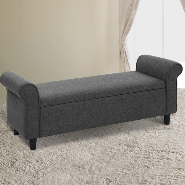 Artiss Storage Blanket Box 126Cm Linen Fabric Arm Foot Stool Couch Large Blanket Carousel 6