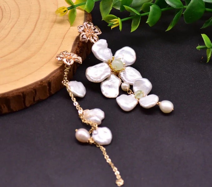 Handmade Natural Freshwater Baroque Pearl Asymmetric Long Tassel Drop Earrings Carousel 1