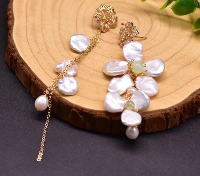 Handmade Natural Freshwater Baroque Pearl Asymmetric Long Tassel Drop Earrings Carousel 2