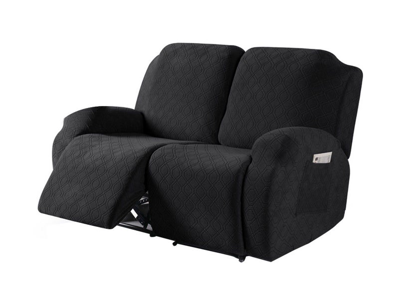 For 2-Seat Recliner Cover Sofa Couch Cover Recliner Slipcover - Black Carousel 1