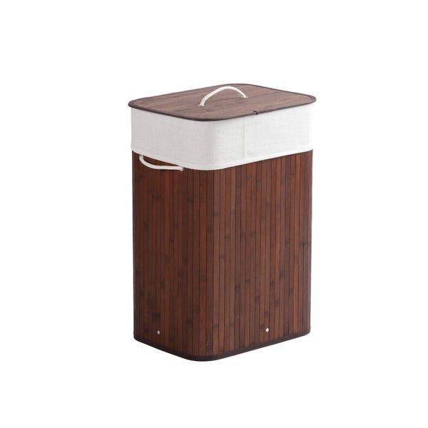 Sherwood Tall Rectangular Folding Bamboo Laundry Hamper & Lid 40x30x60cm Carousel 1