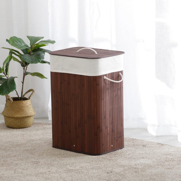 Sherwood Tall Rectangular Folding Bamboo Laundry Hamper & Lid 40x30x60cm Carousel 2