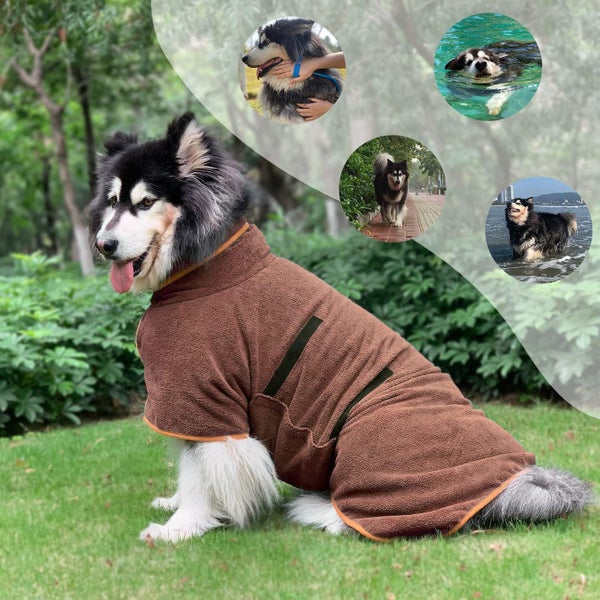 Pet Bathrobe Clothes Dog Drying Coat Fast Drying Pet Bath Robe Towel-Grey Carousel 3