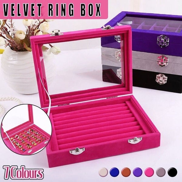 Velvet Ring Earring Jewelry Display Organizer Box Tray Holder Storage Case Carousel 1