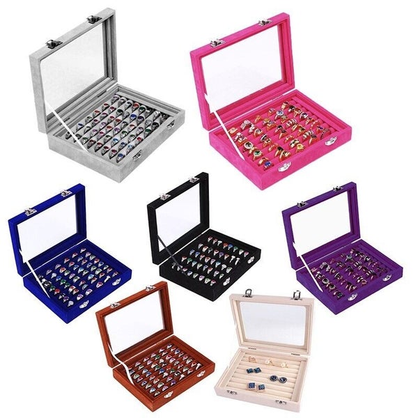 Velvet Ring Earring Jewelry Display Organizer Box Tray Holder Storage Case Carousel 2
