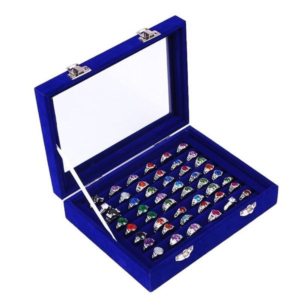 Velvet Ring Earring Jewelry Display Organizer Box Tray Holder Storage Case Carousel 19