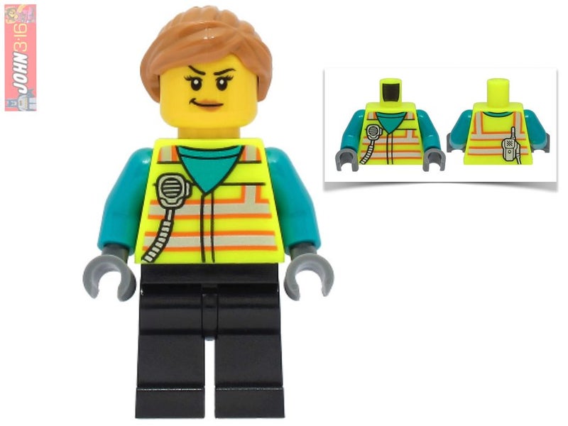 AWESOME LEGO FEMALE TRAIN DRIVER / ROAD or CONSTRUCTION WORKER MINIFIGURE Carousel 1