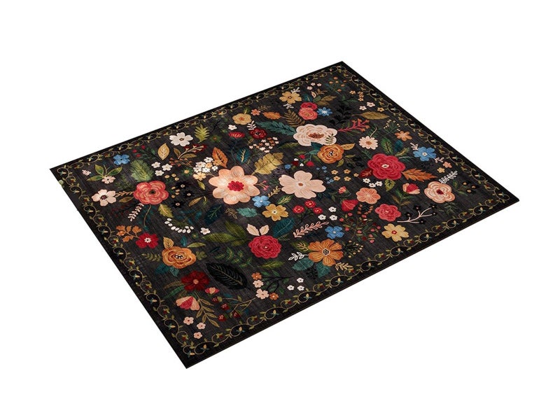 60x90cm Door Mat Indoor Entrance Rug Washable Boho Floral Small Area Rug Black Carousel 2
