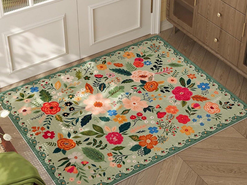 50x80cm Door Mat Indoor Entrance Rug Washable Boho Floral Small Area Rug Green Carousel 1