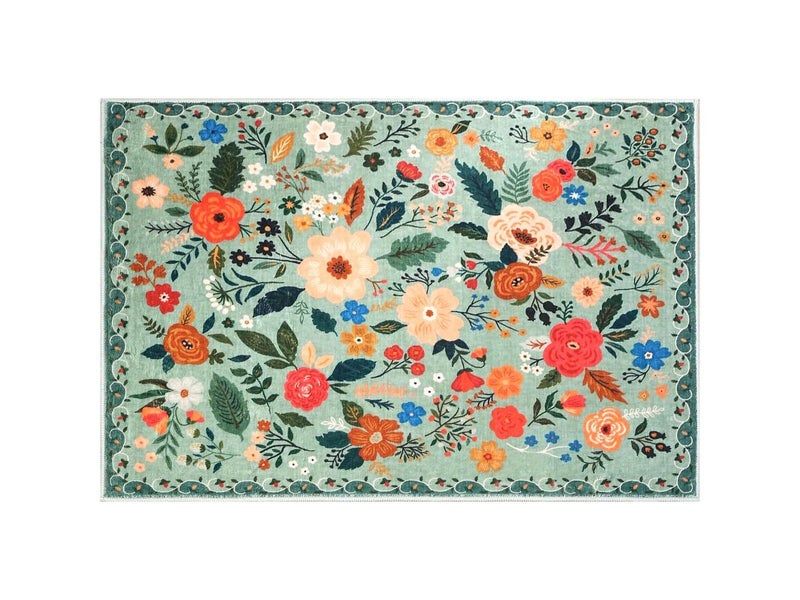 50x80cm Door Mat Indoor Entrance Rug Washable Boho Floral Small Area Rug Green Carousel 2