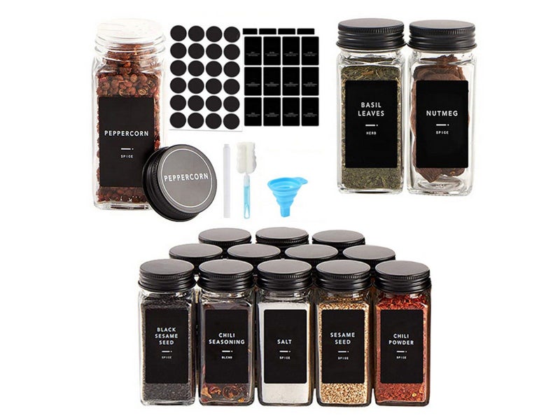 12Pcs Clear Square Glass Jar with Lid Set Spice Condiment Storage Container Carousel 1