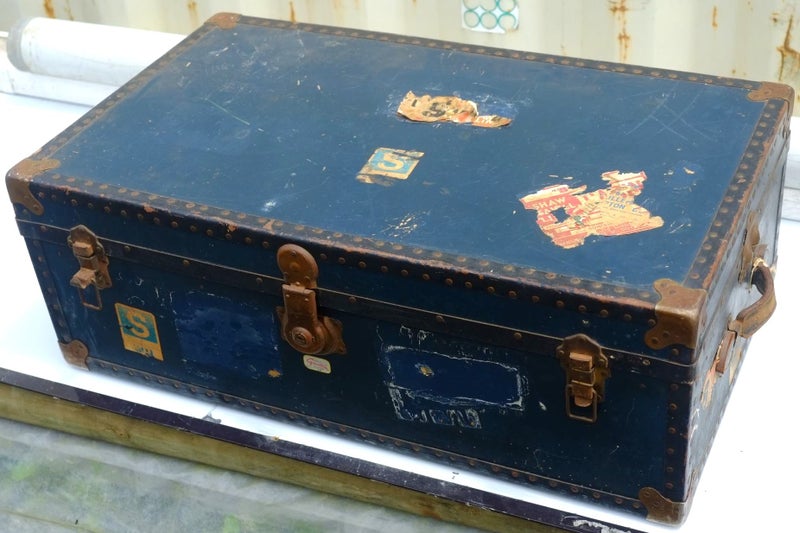Large retro LUGGAGE TRUNK, A. Garstin (London) Carousel 1