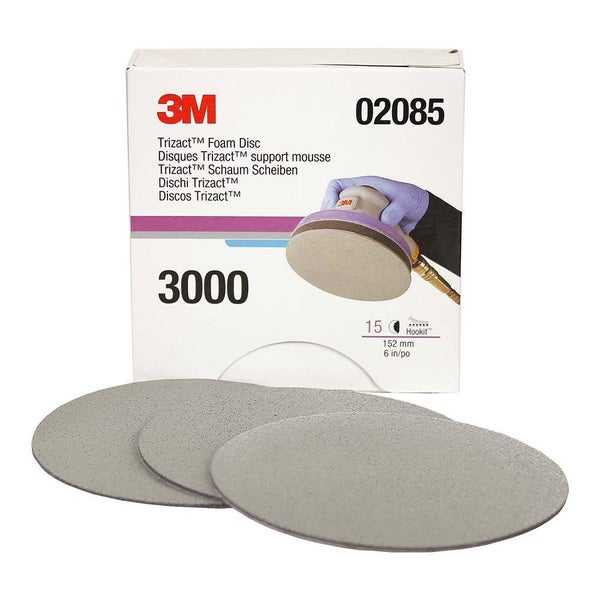 3M 02085 Trizact Hookit Foam Sanding Disc 150mm 6" 3000 Grit x 15 Pack Box Carousel 3