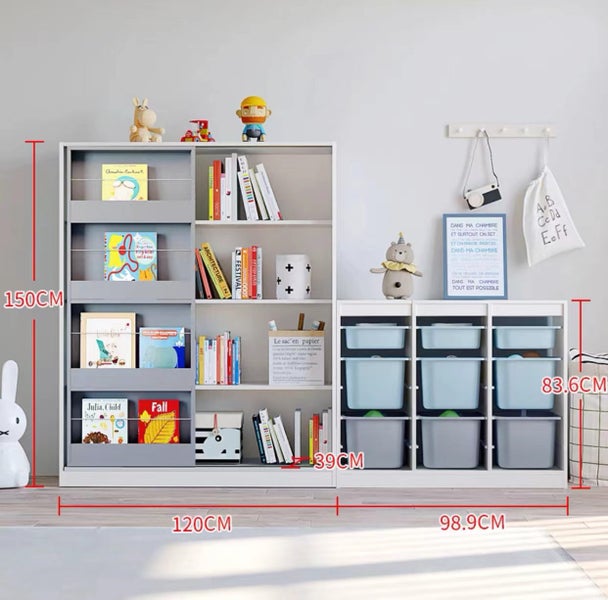 **Clearance Special***Sliding Door with Display Surface Bookshelf-120*150CM Grey Carousel 2