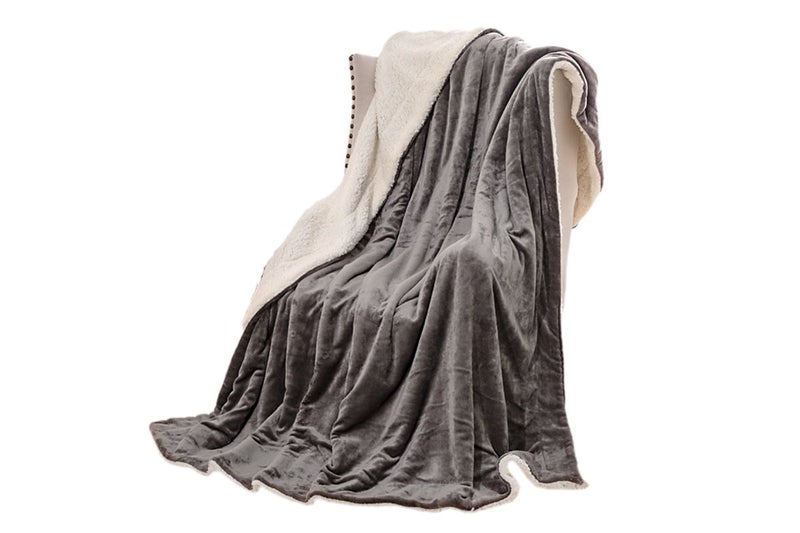 Ultra Plush Micro Faux Sherpa Lambswool Throw Blanket Reversible Blanket-Grey Carousel 1