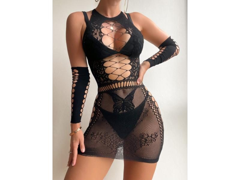 Sexy Lingerie Sexy Bodycon Dress Fishnet Clubwear Perspective Christmas Carousel 1