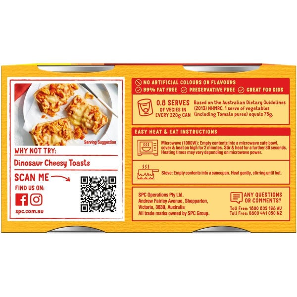 SPC Spag-a-saurus Spaghetti Tomato and Cheese Sauce Can 220g X 4 Cans Carousel 3