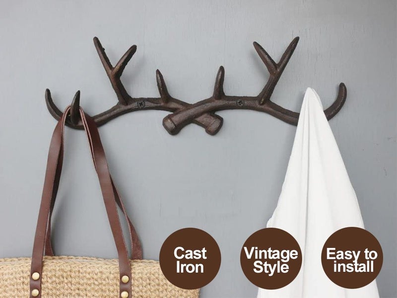 Cast Iron Deer Antlers Coat Rack Key Holder Bathroom Towels Hanger Carousel 1