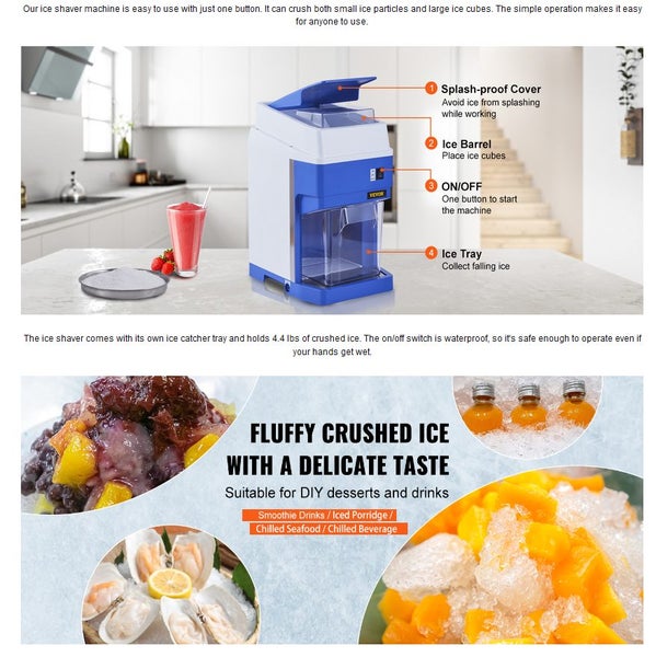 265LBS/Hr Ice Shaver Commercial Ice Crusher Snow Cone Machine 650W Carousel 14