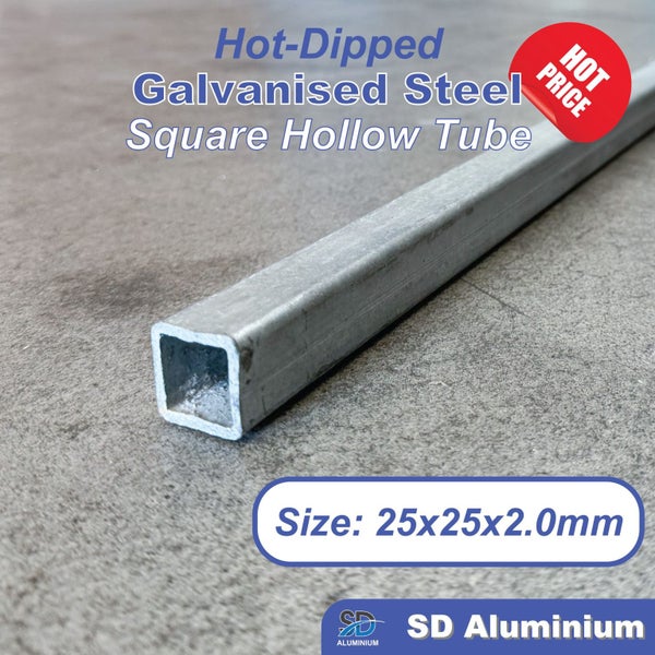 Galvanised Steel Square Hollow Tube - 25x25x2.0mm R2 - 6.0m Length Carousel 1