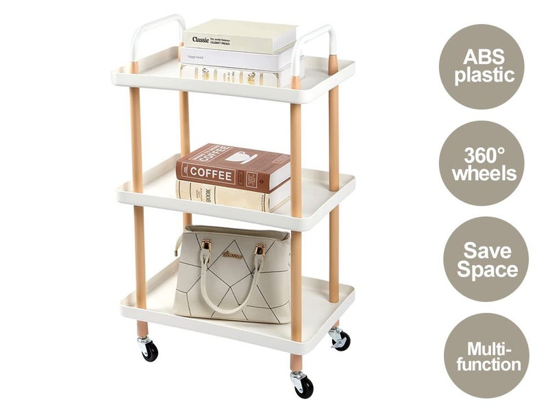 3 Tiers Utility Rolling Cart Multi-Function Storage Rack -White Carousel 2