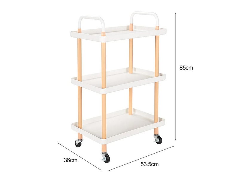 3 Tiers Utility Rolling Cart Multi-Function Storage Rack -White Carousel 8
